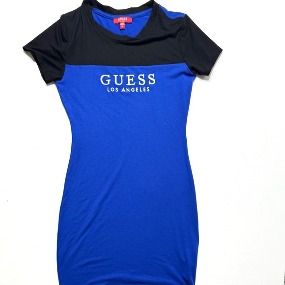Guess Cobalt and Black Logo T-shirt Dress Size XS Y2K - Picture 1 of 6